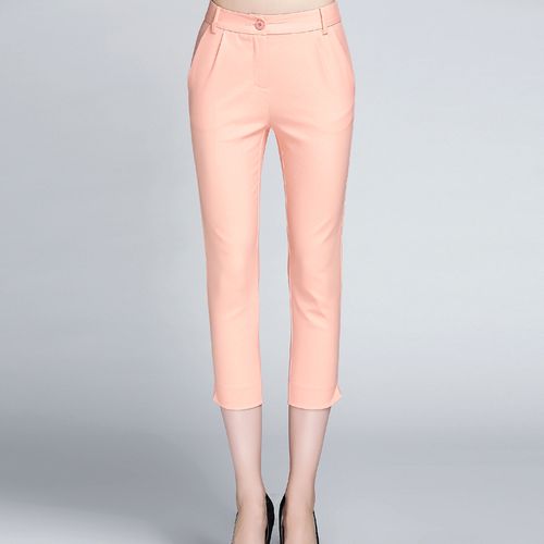annally 典雅夏装新款气质优雅简约粉色修身七分裤甜美女裤铅笔裤
