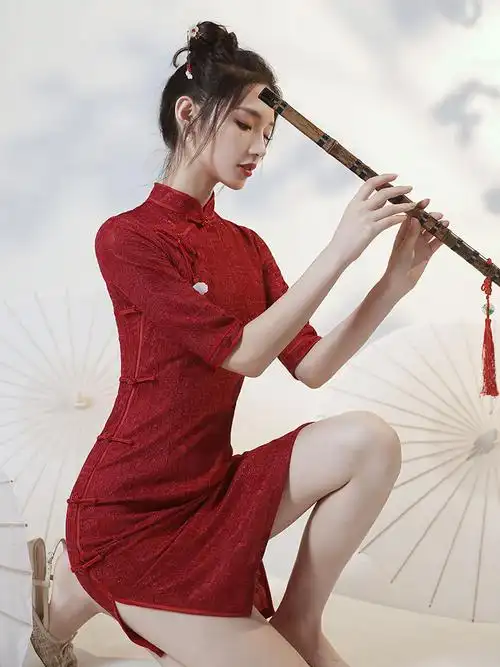 过年旗袍红色短款年轻少女新年唐装拜年服女旗袍