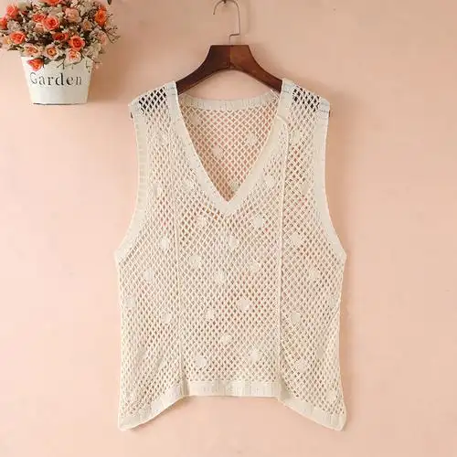 镂空黑色宽带背心女外无袖针织碎花网格钩花背心吊带