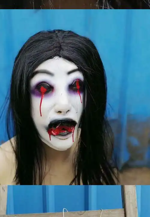 定制万圣节恐怖鬼面具鬼屋密室逃脱长发女鬼丧尸僵尸头套吓人鬼脸道具