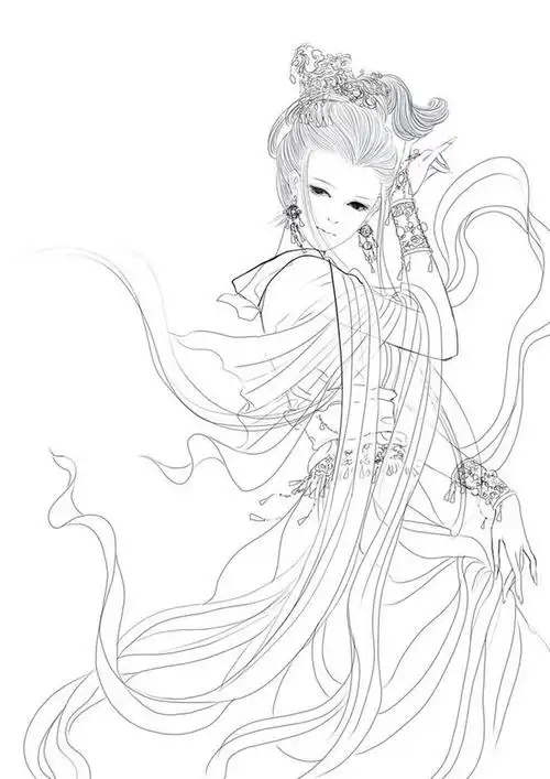 古风手绘人物高清动漫白描线稿sai手绘插画美术绘画临摹上色素材淘宝