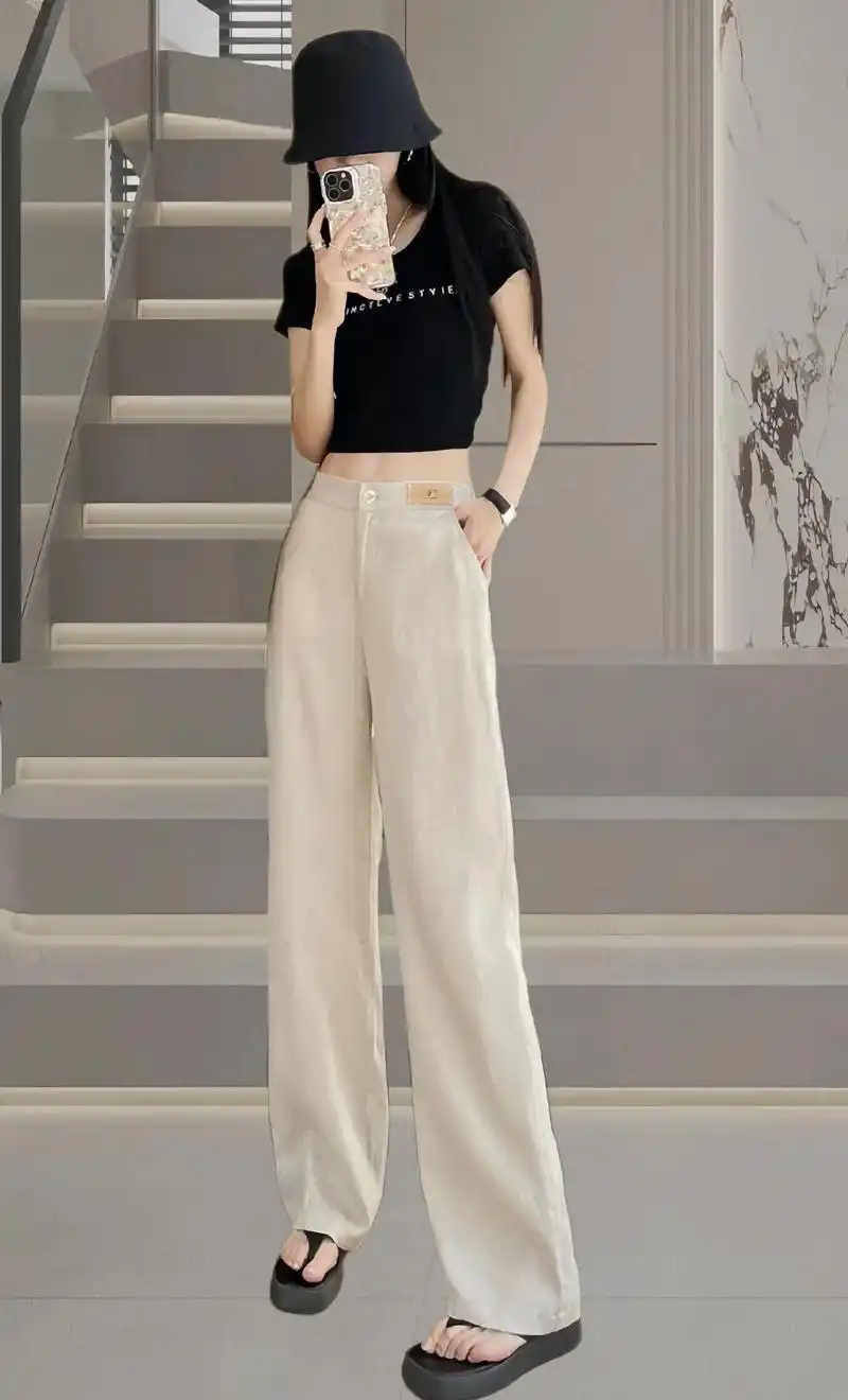 标题: 90 亚麻阔腿裤 夏天来了,换季穿搭,一条高端纯亚麻阔腿裤