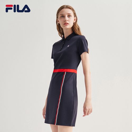 fila斐乐女子连衣裙2020秋季新款时尚运动polo针织运动连衣裙
