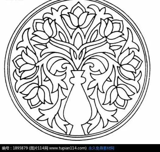 黑白线条花瓶里的花朵圆形底纹图片素材