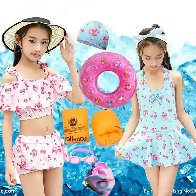 儿童游泳衣女童网红中大童公主学生泳衣小女孩分体两件套连体泳装