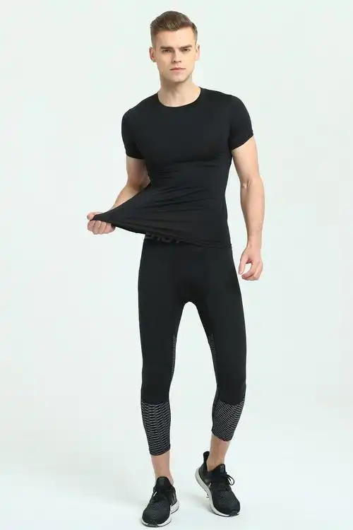 健身运动紧身裤男弹力篮球打底裤透气速干跑步训练五分压缩长裤