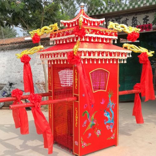 中式婚礼仿古典八抬大花轿轿子刺绣龙凤三顶折叠内杠婚庆道具特惠