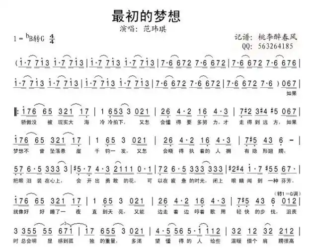 最初的梦想_范玮琪(简谱)