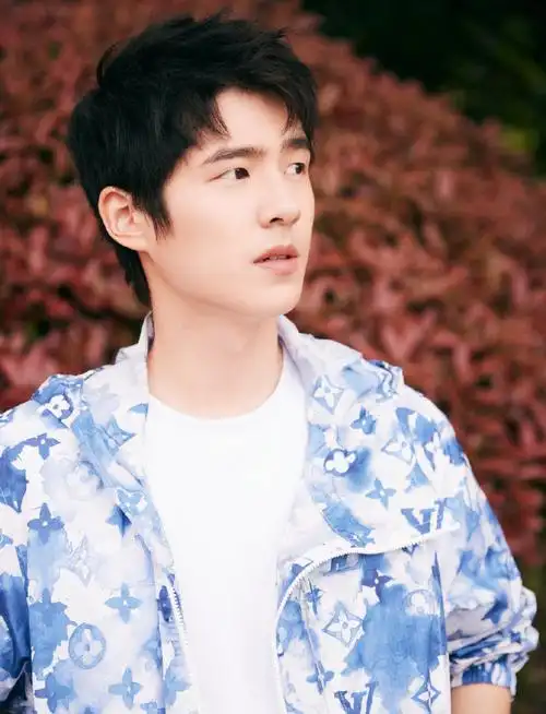 刘昊然恰好是少年发布会造型蓝白印花休闲套装清爽率性