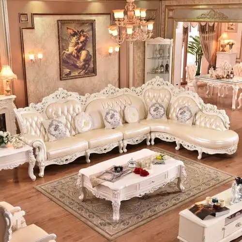 欧式真皮沙发实木雕花大小户型法式高档别墅客厅皮艺沙发