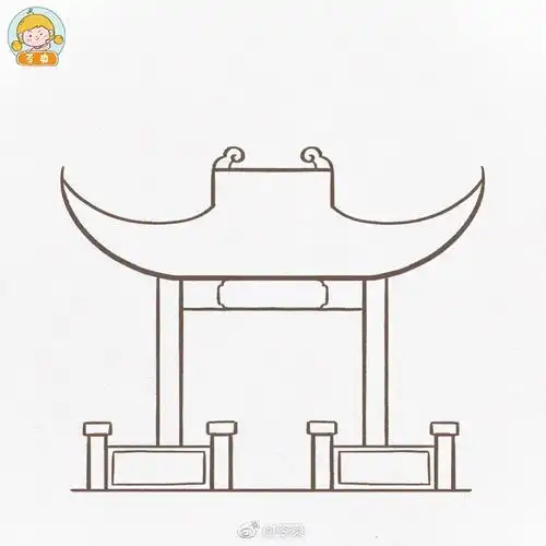 相对于古风人物这些建筑就比较简单我们画的时候注意用线的流畅,两边