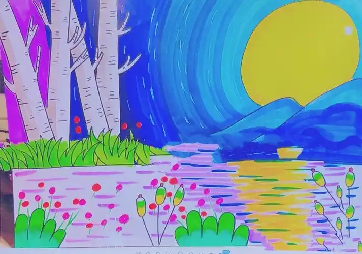 夜晚以蓝色为主色调的简笔画湖面简笔画彩色怎么画一幅平静的湖面简笔