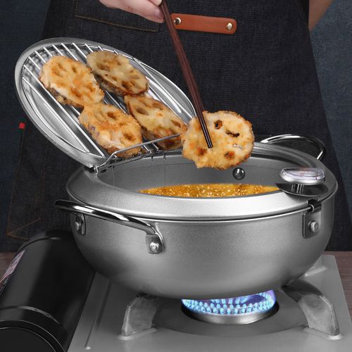 日式天妇罗油炸锅家用迷你麦饭石不粘深煎锅日本小炸锅电磁炉燃气