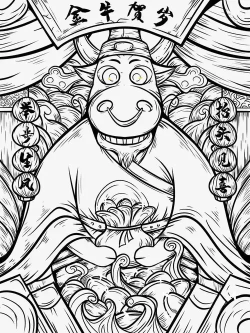 国潮风 牛 手绘