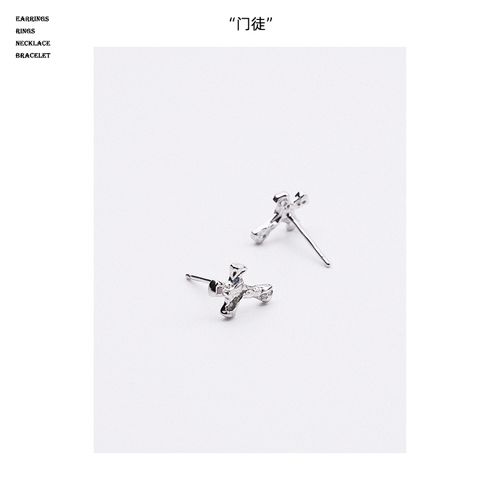 jqtimtc《门徒》s925纯银耳钉女镶嵌锆石设计十字架冷淡风耳饰男