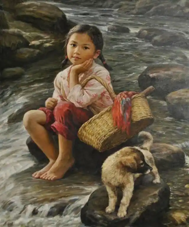 乡土民俗油画,姐弟情深,过年恋家的你,该回家了!