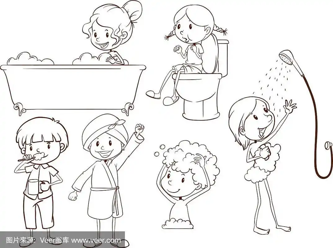 人们洗澡的简单素描