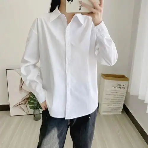 春秋夏季新款内搭外穿白衬衫女学生宽松韩版中长款衬衣长袖上衣 - 17
