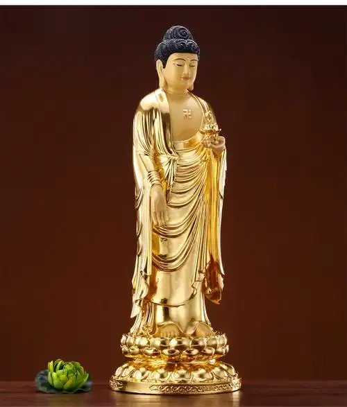 唐体阿弥陀佛像台湾纯铜贴金西方三圣接引站像居家佛堂摆件 68厘米阿