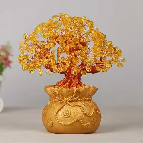 保平安 聚财 天然黄水晶招财树发财树 天