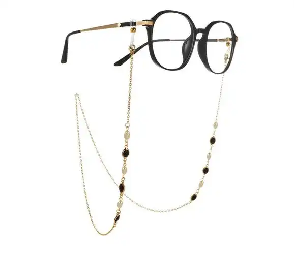 巴洛克珍珠眼镜链条女挂脖配饰潮款钛钢不褪色墨镜挂链太阳镜链子绿色