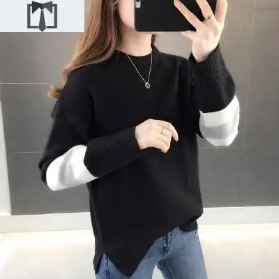 suntek打底毛衣女2020洋气宽松外穿短款秋冬款低领中学生针织衫加绒