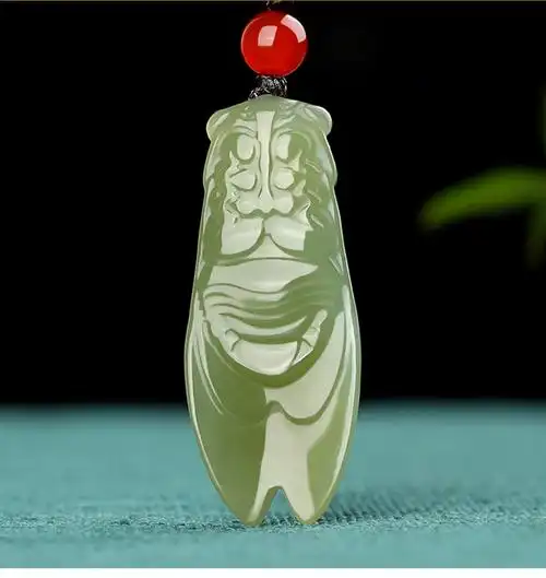 新疆和田玉知了蝉吊坠一鸣惊人玉蝉玉坠男士玉石项链挂件 湖水绿一鸣