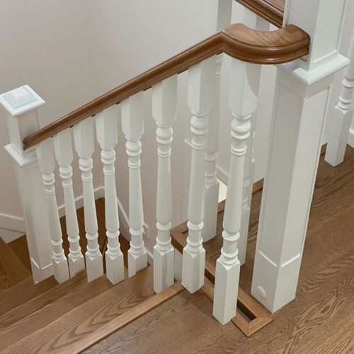 红橡木复式别墅美式楼梯扶手栏杆室内楼梯阳台护栏楼梯护栏围栏