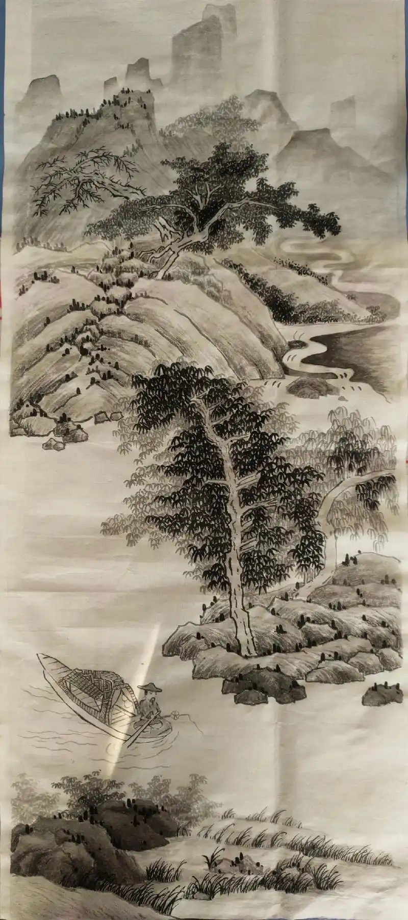 临摹吴镇的渔父图画技还待提升