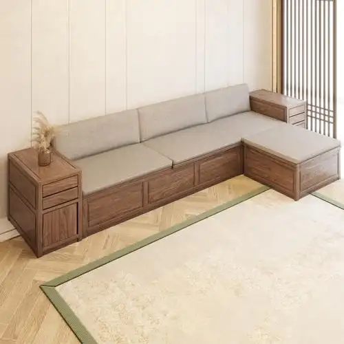 新中式箱体储物沙发罗汉床酒店小户型简约新中式实木房间传统拉伸