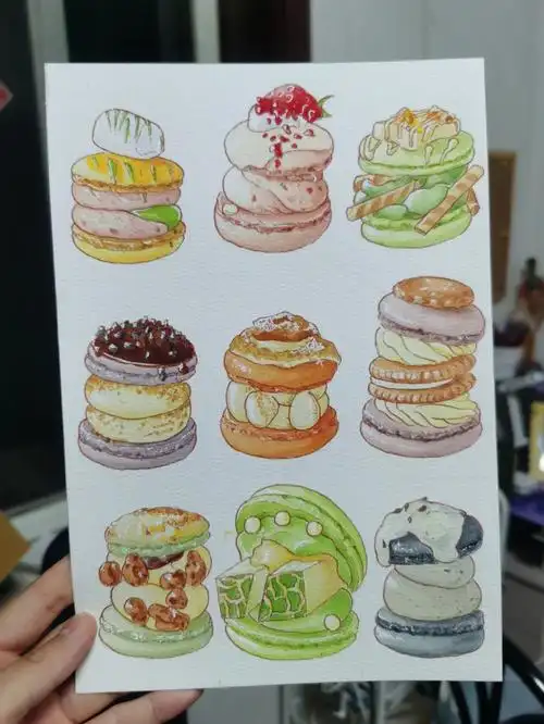 马卡龙水彩写生