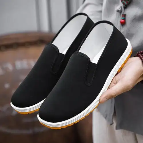 老北京布鞋春秋季车缝线黑色低帮透气平跟纯色男休闲布鞋圆头男鞋