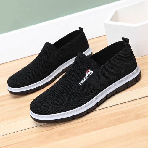 春夏男士休闲鞋飞织透气老北京布鞋男系带中老年时尚平底轻便布鞋