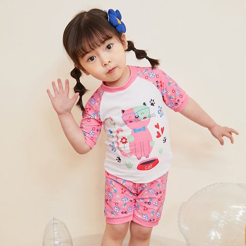 亦浪女娃女孩子儿童女童宝宝分体短袖幼儿园活动表演泳衣速干防晒泳装