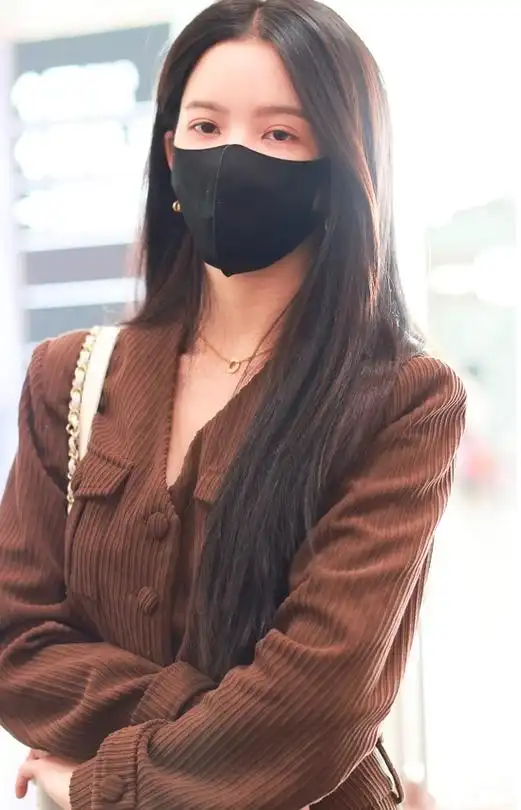 刘些宁身穿棕色套装现身机场 长发披肩气质出众