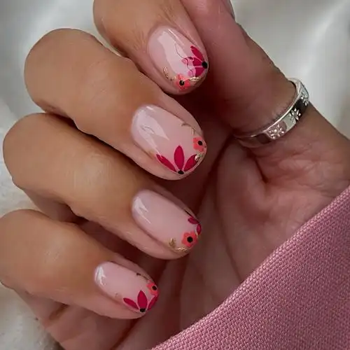 跨境热销美甲穿戴甲春季新款红色小花显白假指甲nails press ons