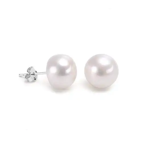 925 纯银淡水面包形珍珠耳钉
