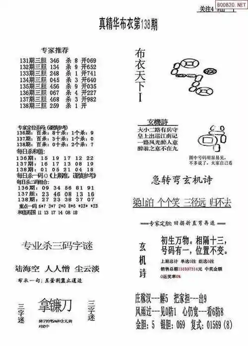 2024年138期精华布衣3d全图