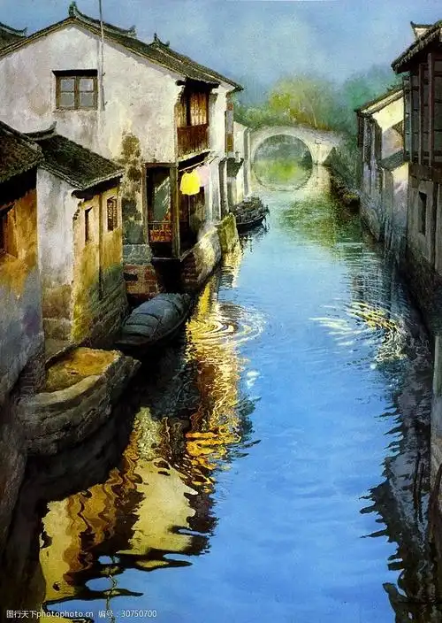 江南水乡油画作品