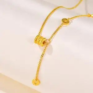 足金999 5g黄金小蛮腰项链love流苏转运珠锁骨链套链项坠送女友闪