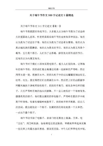关于端午节作文500字记述文5篇精选(7页)-原创力文档