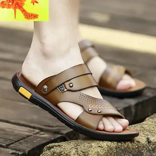 夏季新款凉鞋男真皮防滑男士拖鞋韩版皮凉鞋凉拖鞋休闲男式沙滩鞋简畅