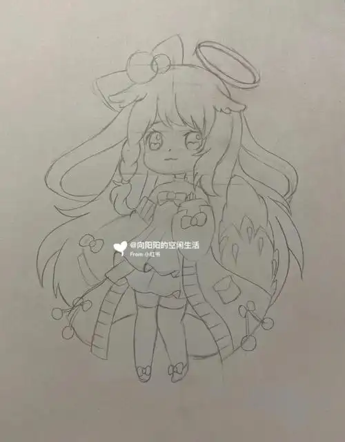 q版动漫女生简笔画铅笔稿涂色过程