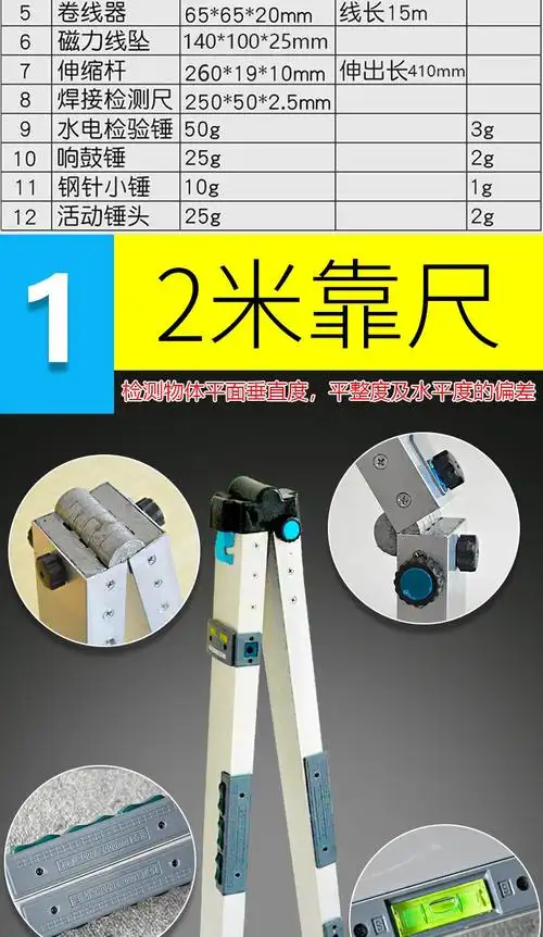 2米靠尺验房工具套装高精度多功能建筑工程检测尺水平尺工程验收工具