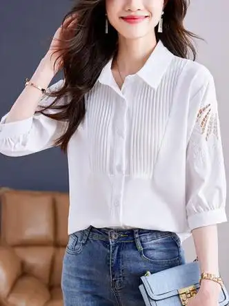 高档品牌女装专柜时尚气质雪纺衬衫女士装夏季2023年新款高端欧货白色