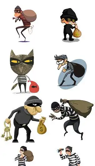 卡通小偷罪犯劫匪形象设计png素材
