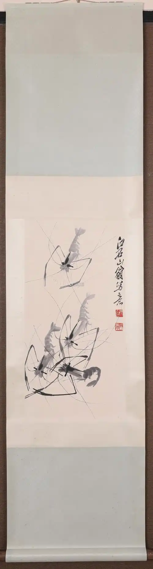 齐白石虾趣图(lot086-099为同一藏家藏)纸本立轴