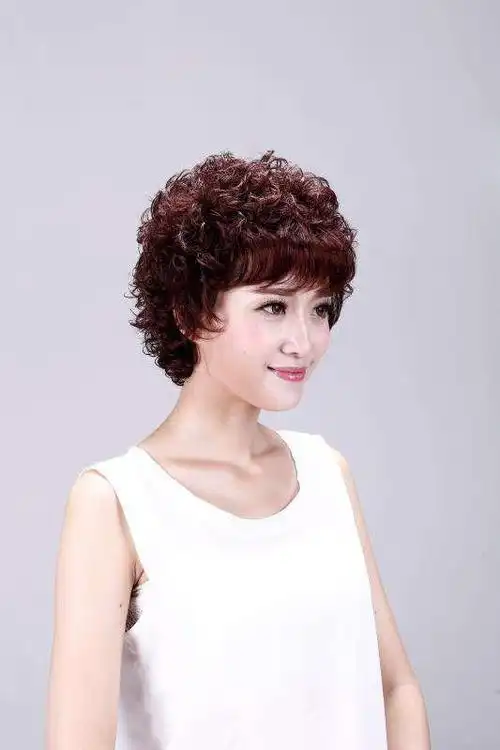 真发假发套女短发卷发全头套式气质自然中老年人送妈妈时尚烫发型已售