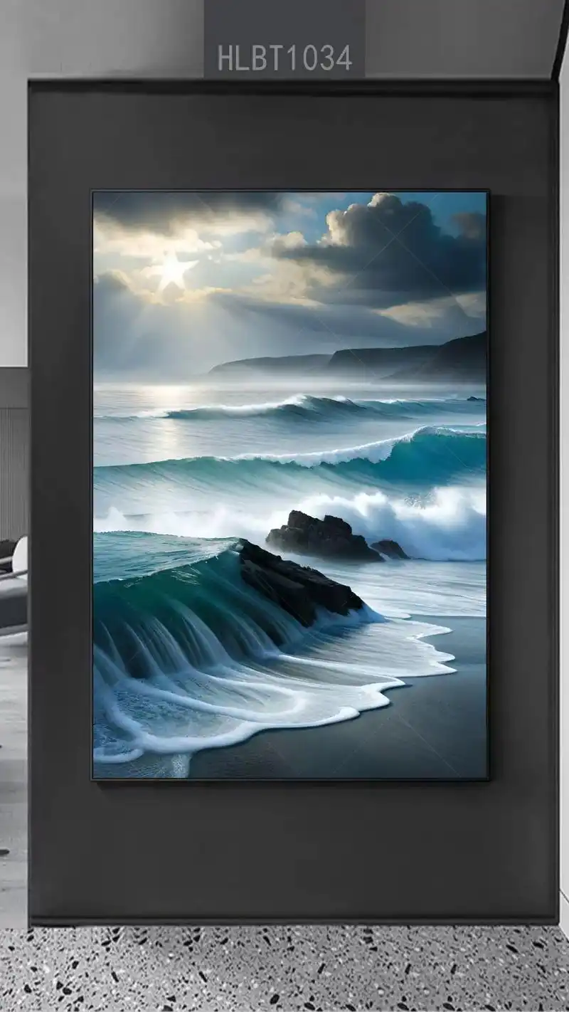 大海波涛海浪风景数字油画装饰画高清图片设计素材图库大全