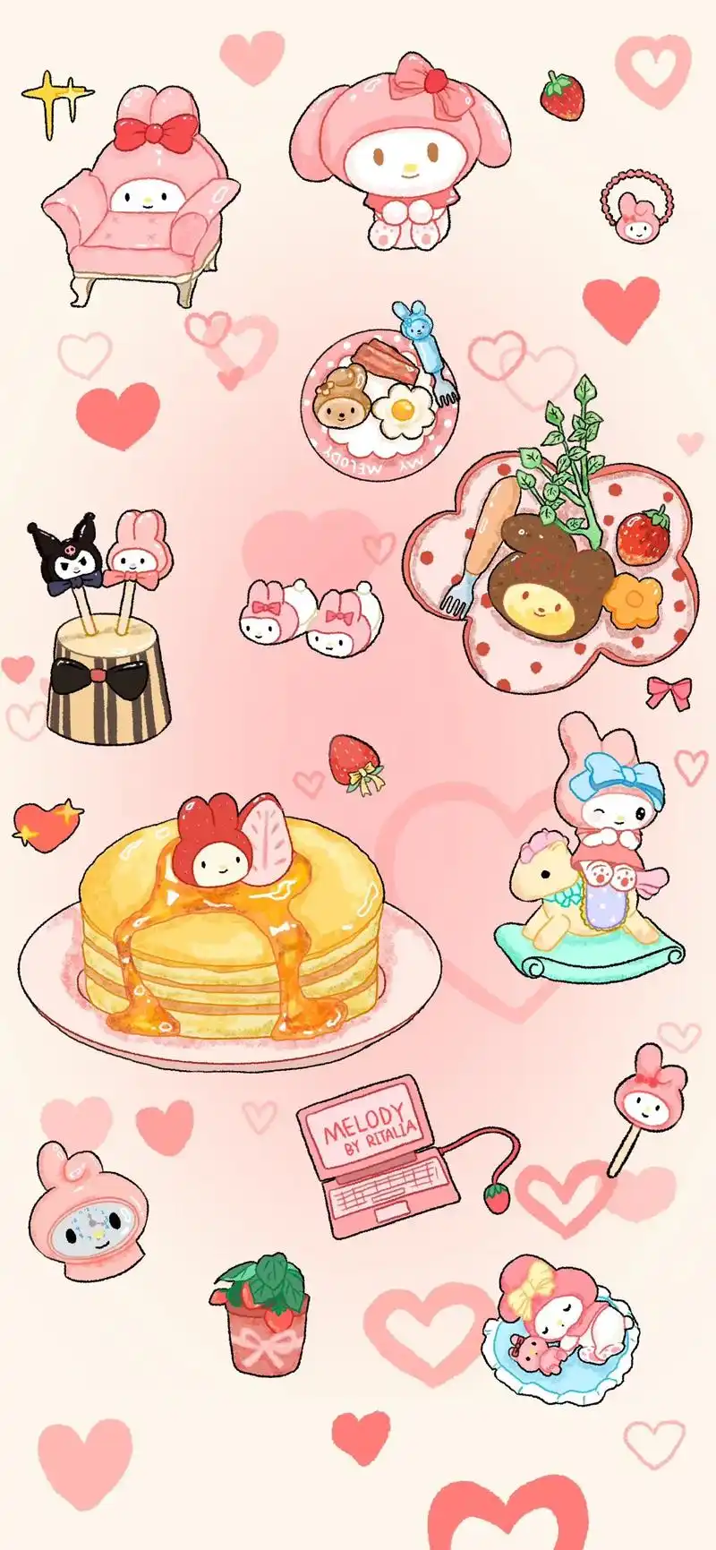 可爱手机壁纸77配套ipad平板电脑壁纸.三丽鸥元素/美乐蒂h - 抖音